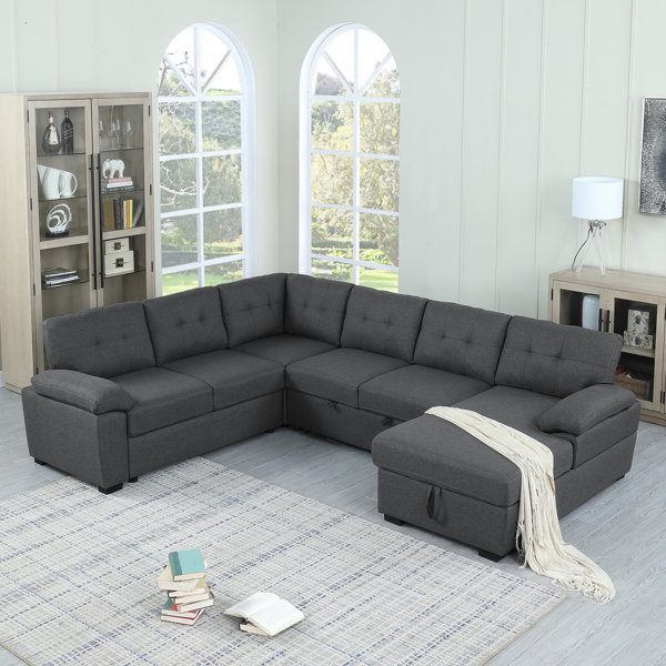 Latitude Run® Aine 118" Wide Fabric Sectional Sleeper Sofa (PullOut